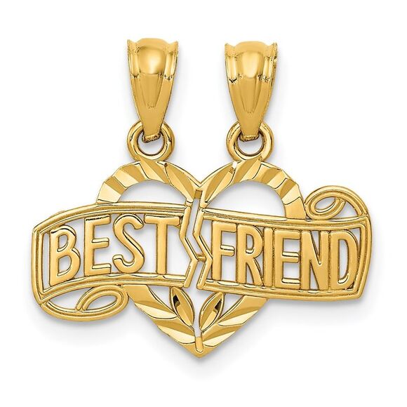 14k Yellow Gold Best Friend Heart Set of 2 Pendants, 19mm